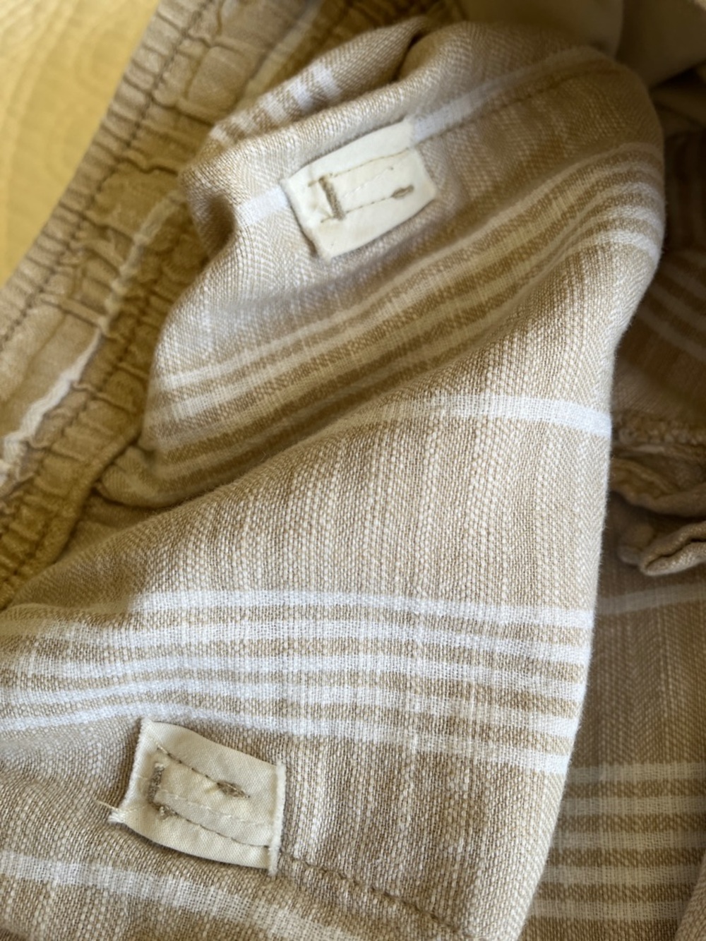 Linen Cotton Wide Leg High Rise Striped Pants Pull On Women's XL Tan Beachy - Picture 15 of 16